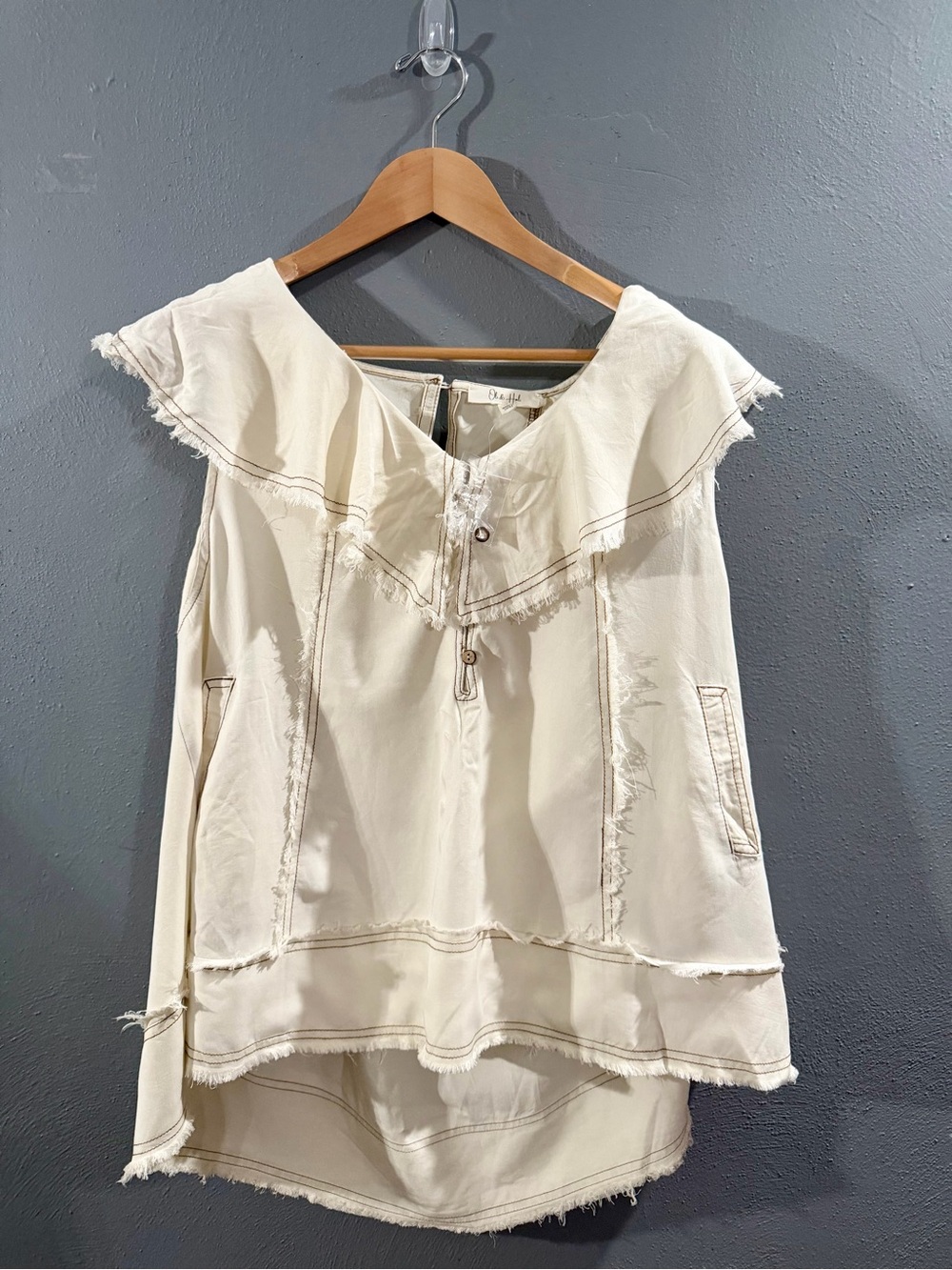 Oli & Hali Cream Frayed-Ruffle Sleeveless Tunic